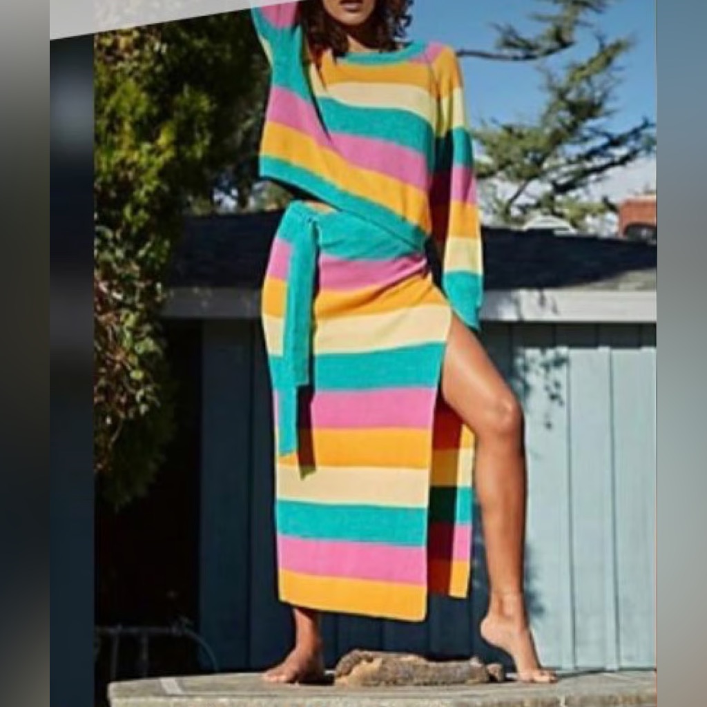 Free People Beach Eyes On You Sweater Set In Htf Bright Stripe Colorway Xs